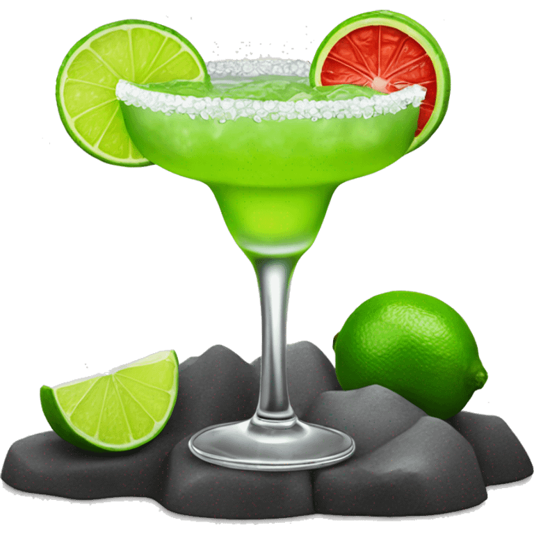 realistic lime margarita with red tajin rim on the rocks emoji