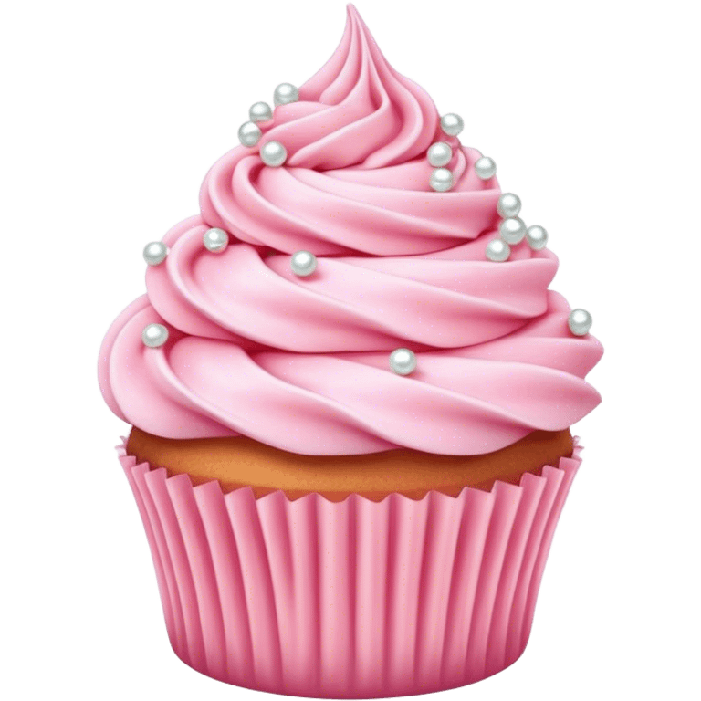 Cinematic Realistic Pink Cupcakes, fluffy pastel pink frosting swirled elegantly on top of golden cupcakes, tiny edible pearls adding a delicate touch, soft warm lighting creating a dreamy atmosphere, glowing with sweetness and charm. emoji