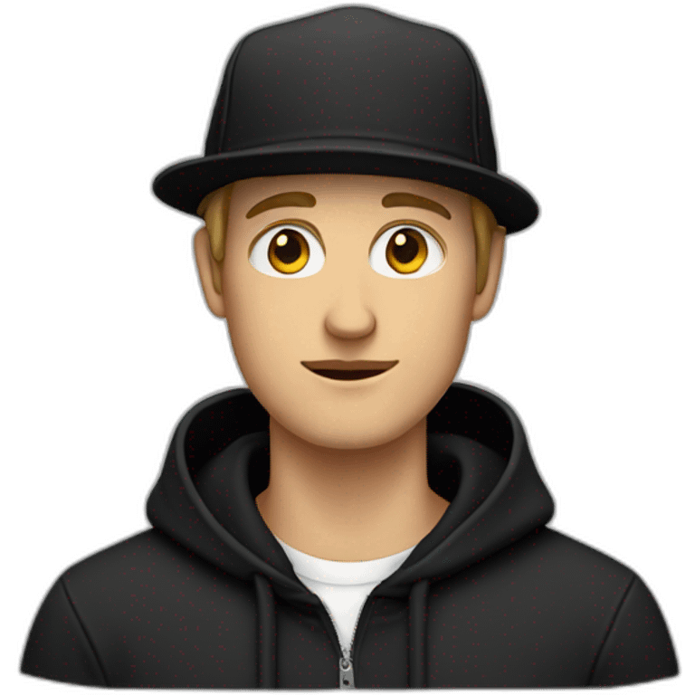 A white guy wearing a black hoodie and a black hat emoji