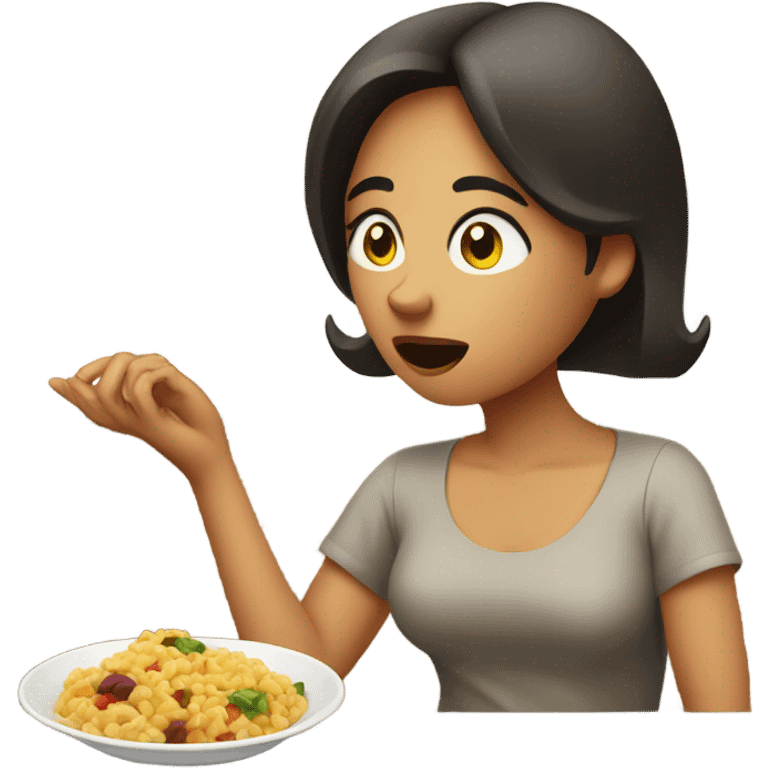 Confused woman with food emoji