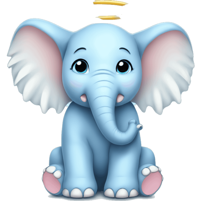 Baby blue baby elephant that is fat with big white angel wings  emoji