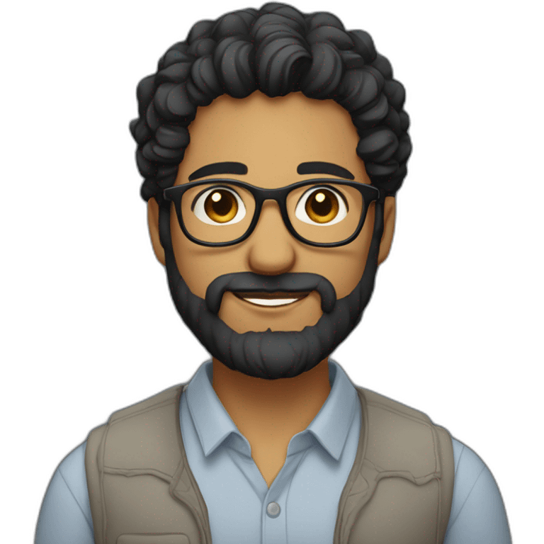 Light-skinned Indian male with beard, curly black hair, with glasses emoji