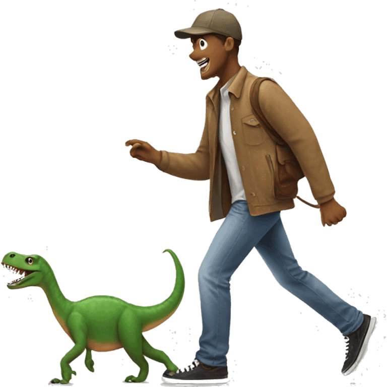 Dinosaur walking a dog emoji