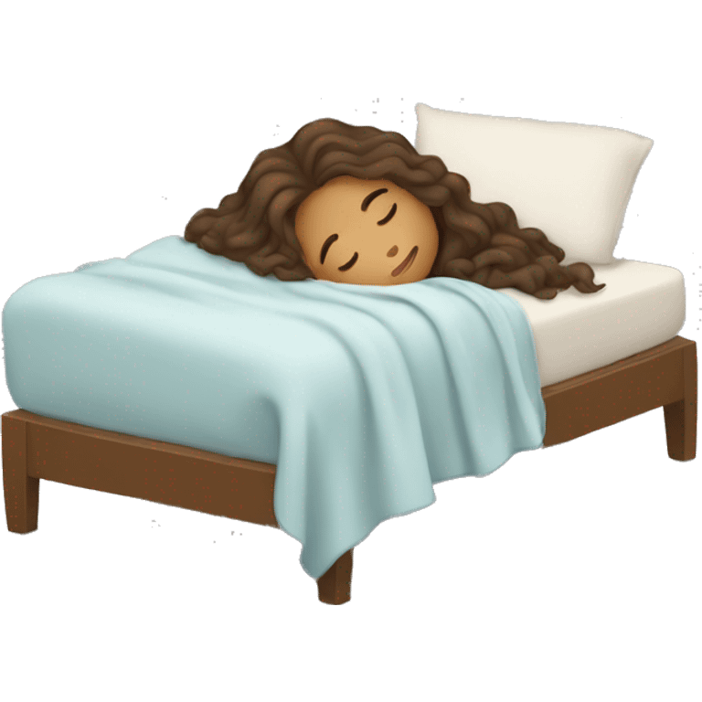 Girl with wavy brown hair sleep under the blanket emoji