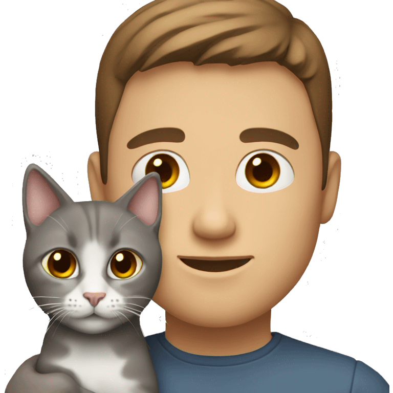 Man and woman with brown hair holding gray cat emoji