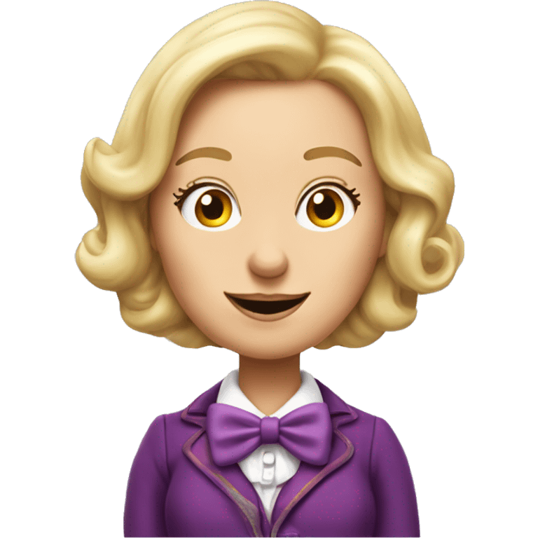 mujer rubia disfraz de Willy Wonka estilo disney emoji