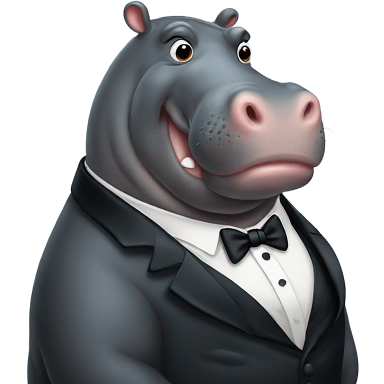 Hippo with large belly wearing tuxedo  emoji