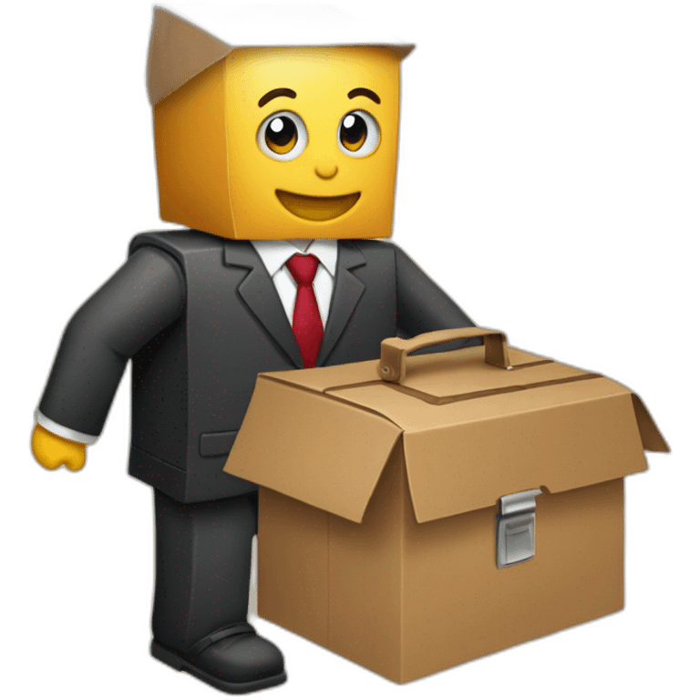 cardboard box with business suit and briefcase emoji