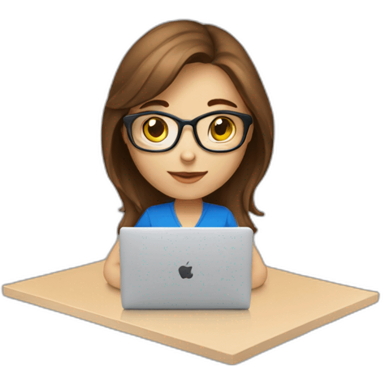 Beautifull programmer girl with brown hair working with MacBook emoji