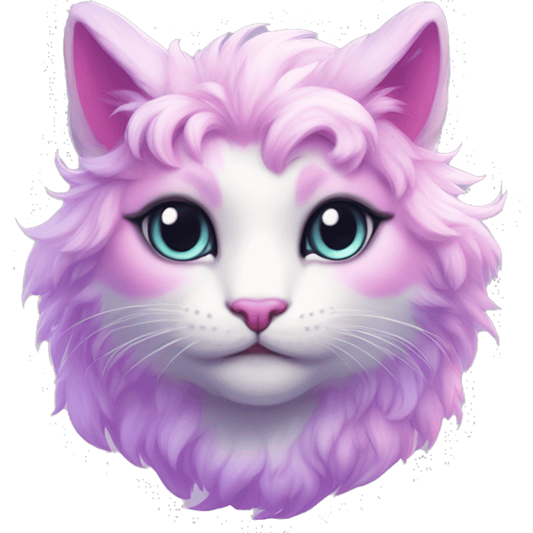 Kawaii colorful bright lilac-pink-white-gradient fantasy ethereal anthro feline fursona animal creature emoji