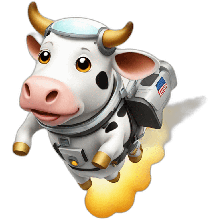 cow flying to space while wearing a jetpack emoji