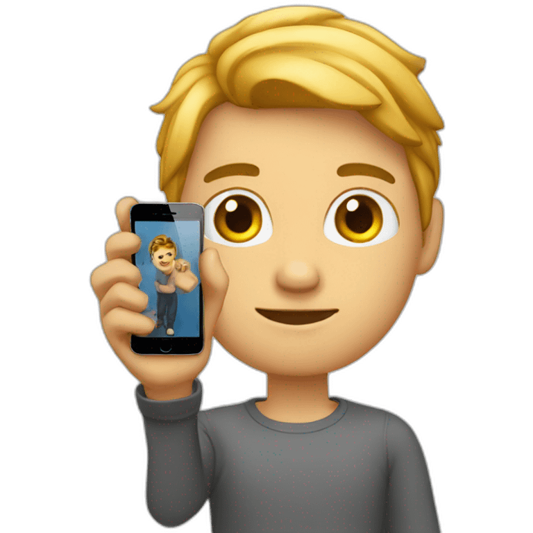 joven con iphone en mano emoji