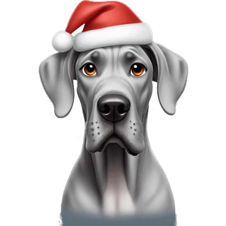 Grey Great Dane wearing a Christmas hat emoji