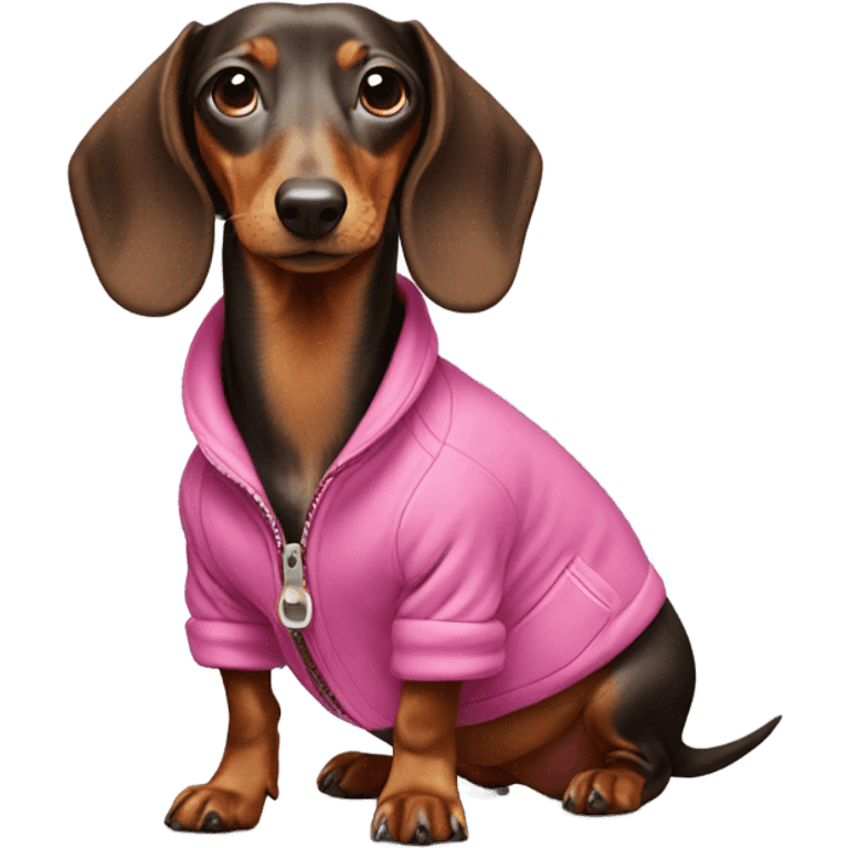 Dachshund wearing pink jacket emoji