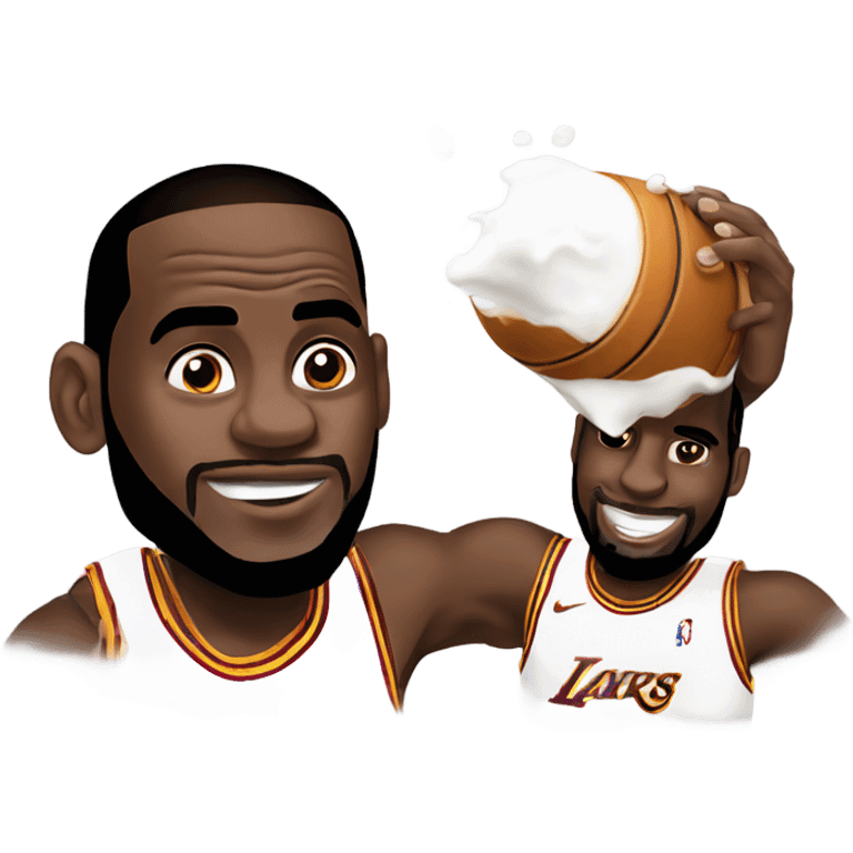 Lebron shooting milk out of the bottom of picture emoji