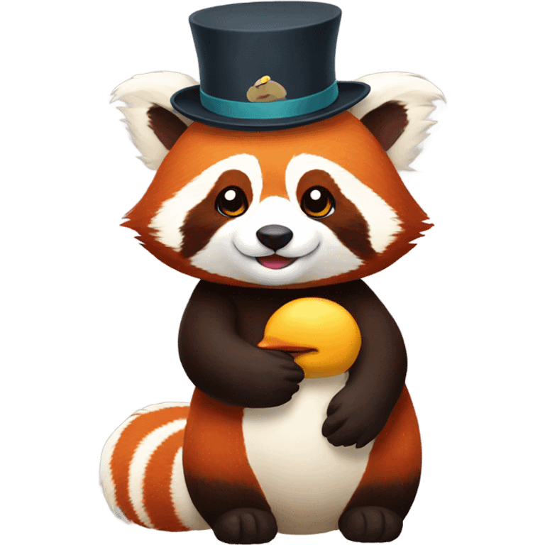 Red panda wearing duck hate emoji