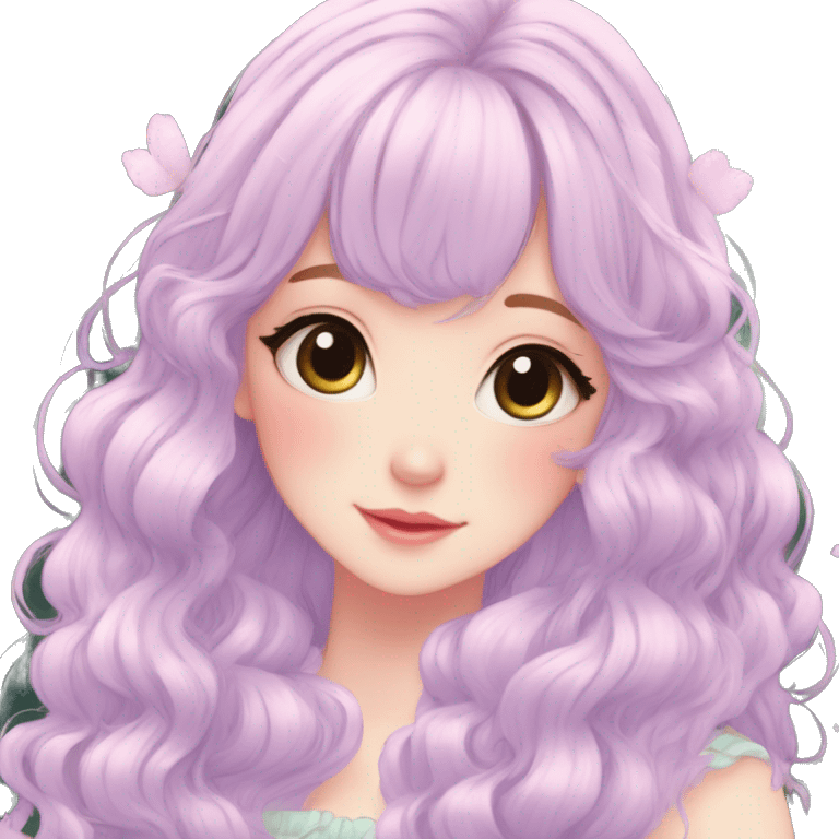 Cute kawaii gorgeous pretty anime cartoon pastel lady and beautiful hair fairycore cottagecore detailed high quality trending aesthetic emoji