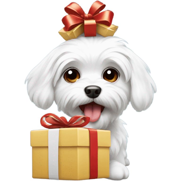 Maltese dog holding a gift in its mouth emoji