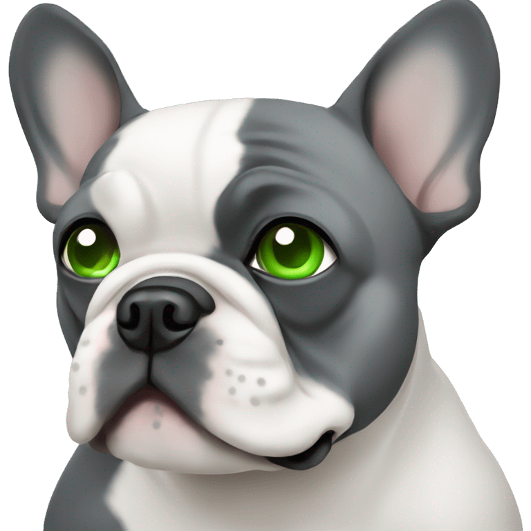 grey french bulldog with green eyes emoji