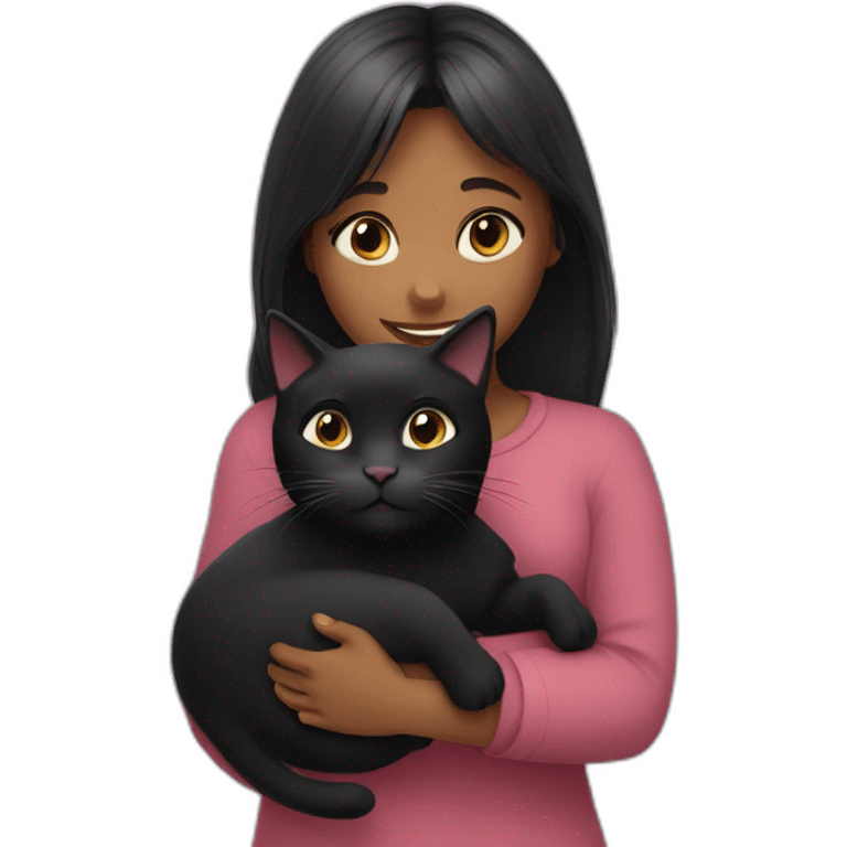 Girl hug black cat emoji