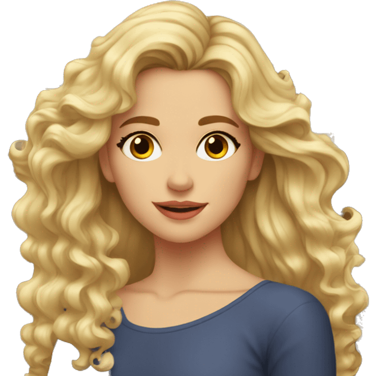 blond young woman with wavy hair; Spain in the background emoji