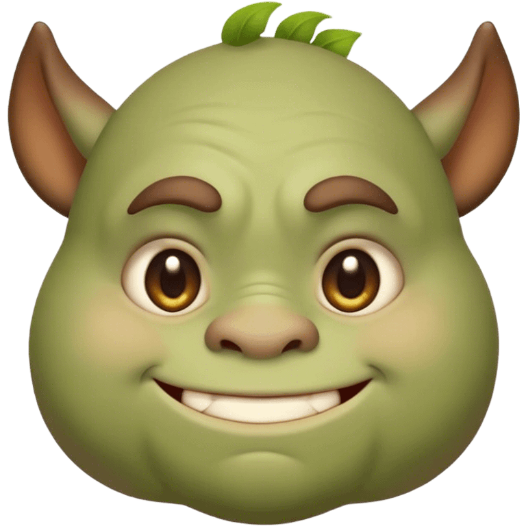 Cinematic Cute Ogre Portrait Emoji, with a surprisingly endearing, plump and huggable figure in soft earthy greens and browns, featuring big, kind eyes and a bashful smile, simplified yet irresistibly adorable, highly detailed with a soft glowing outline that captures the charm of a friendly giant who seems ready for a warm hug! emoji