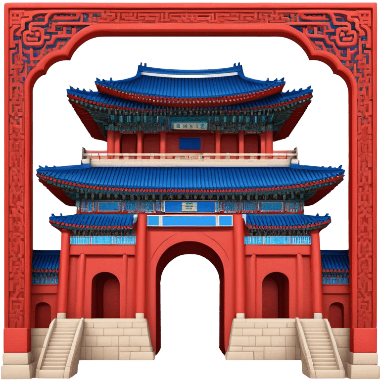 ​Cinematic Realistic Gwanghwamun Gate, depicted as a majestic historic gateway with traditional Korean architectural details, vibrant red and blue accents, and intricate carvings, set against a backdrop of modern Seoul under dynamic, natural lighting that highlights its timeless grandeur, emoji