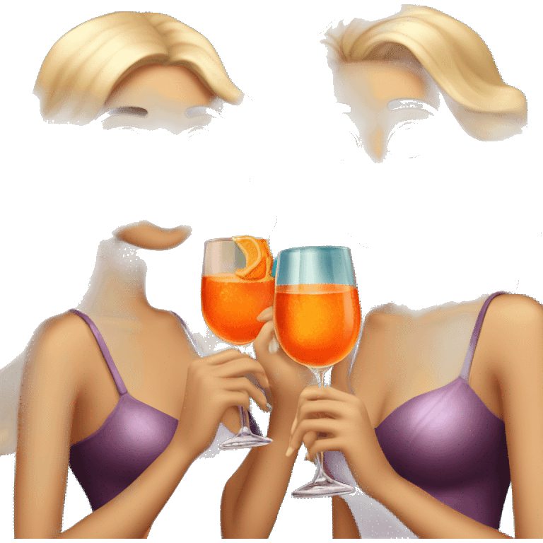 Three beautiful mermaids (light skin) drinking aperol emoji