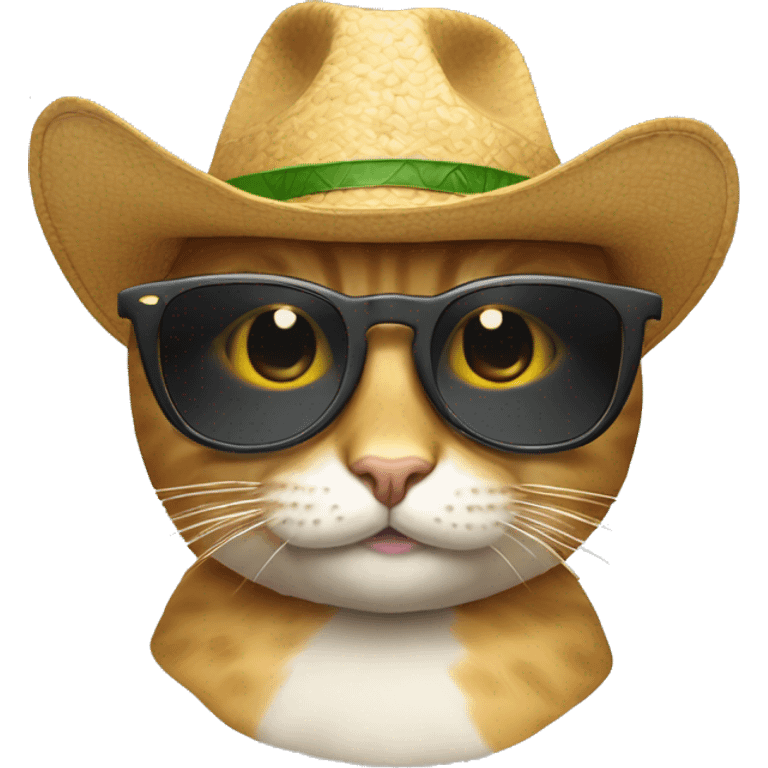 Un gato con gafas de sol geniales y sosteniendo dinero con un sombrero genial. emoji