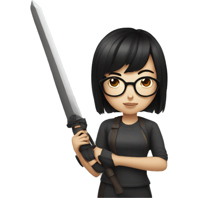 girl with black hair and round glasses holding longweapon emoji