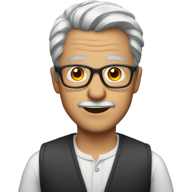 Man, grey hair, glasses, red wine emoji