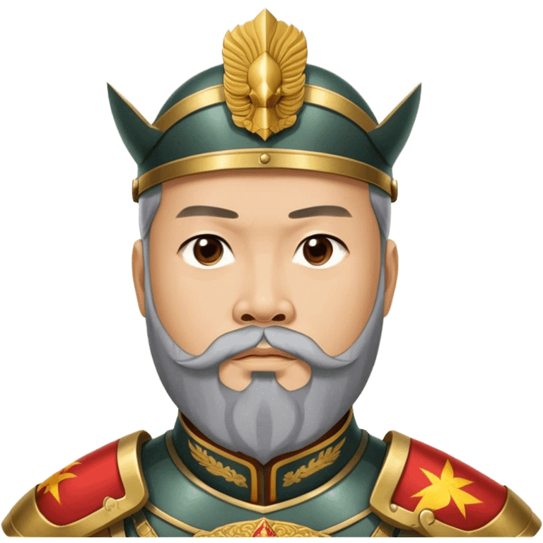 ​Cinematic Realistic Portrait of Trần Hưng Đạo, depicted as a revered Vietnamese general with his characteristic traditional Vietnamese beard and historic armor, his determined gaze illuminated by dramatic historical lighting that evokes his legendary martial spirit and leadership, emoji