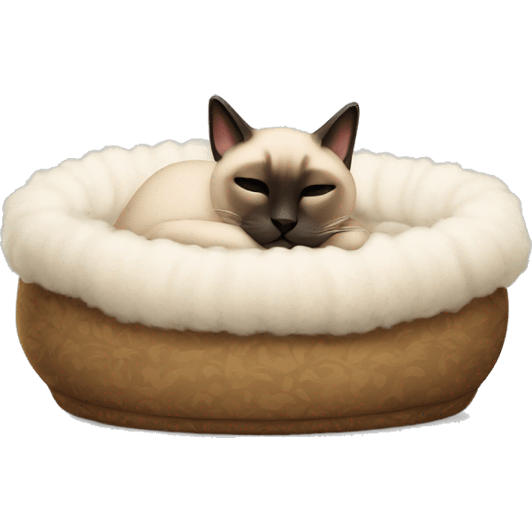 siamese cat sleeping in a fluffy bed emoji