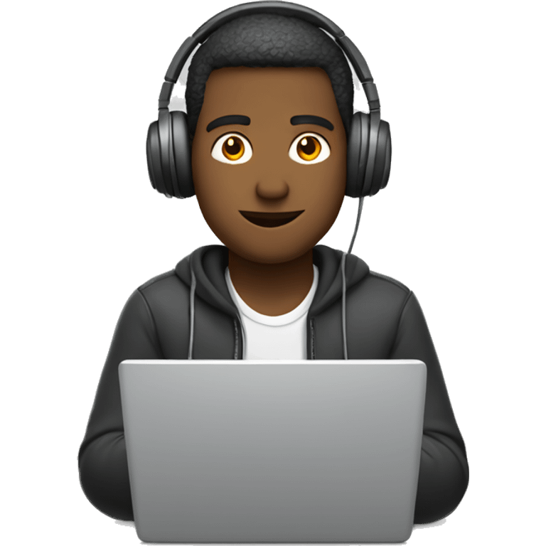 man with laptop and headphones only upper part of body  emoji