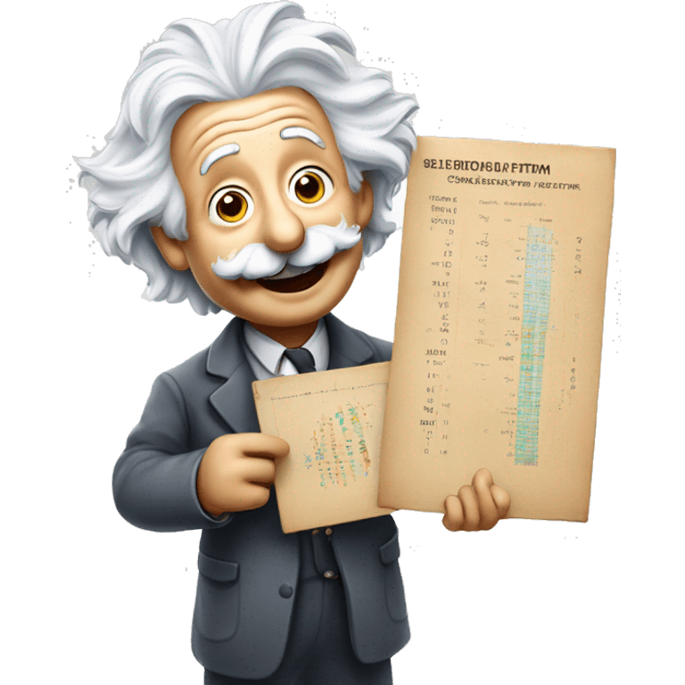 happy albert einstein holds statistics chart board in his hand emoji