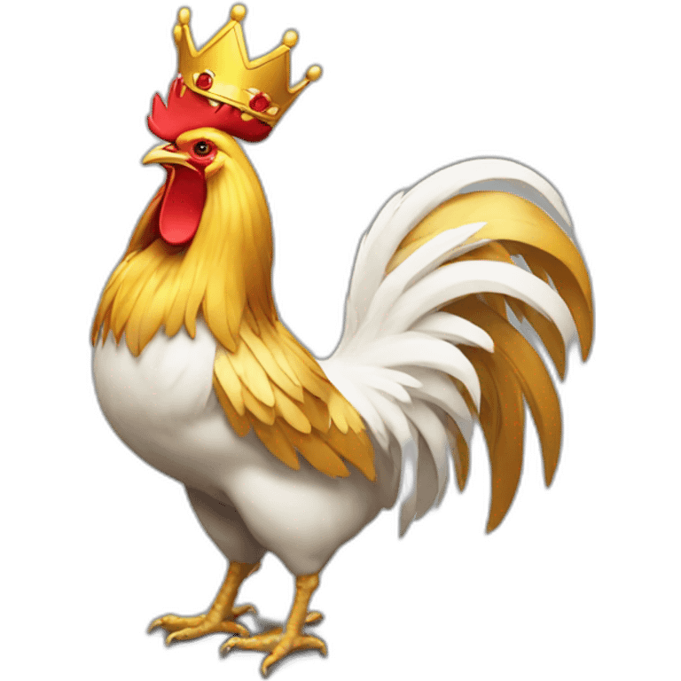 proud and howling golden rooster with a crown on its head emoji