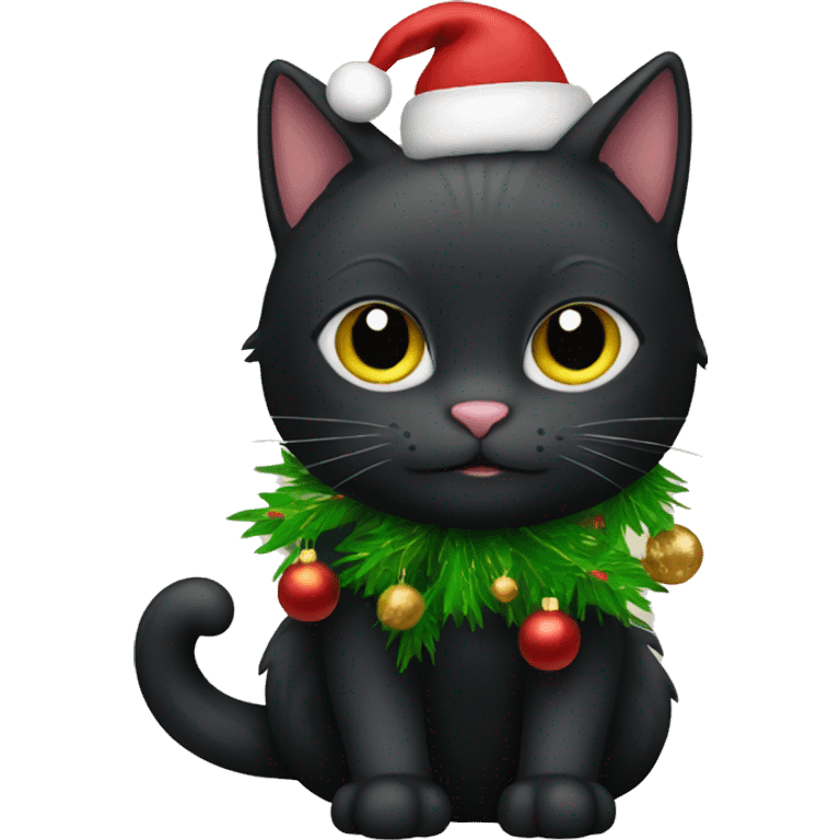 cute black cat with christmas tree emoji