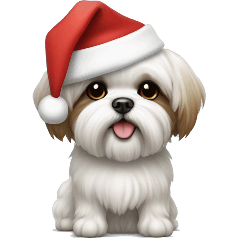 Bichon shih tzu dog with Santa hat emoji