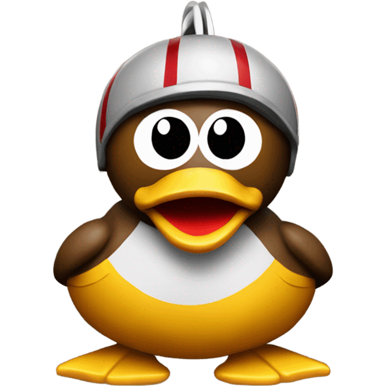 Brutus Buckeye sitting on a duck emoji