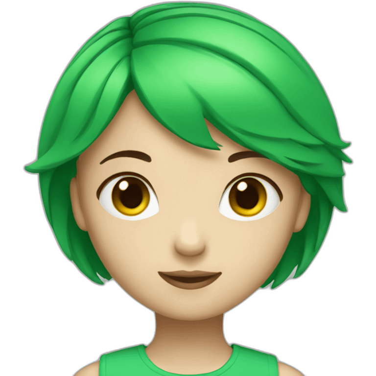 Girl with green short hair and white skin emoji