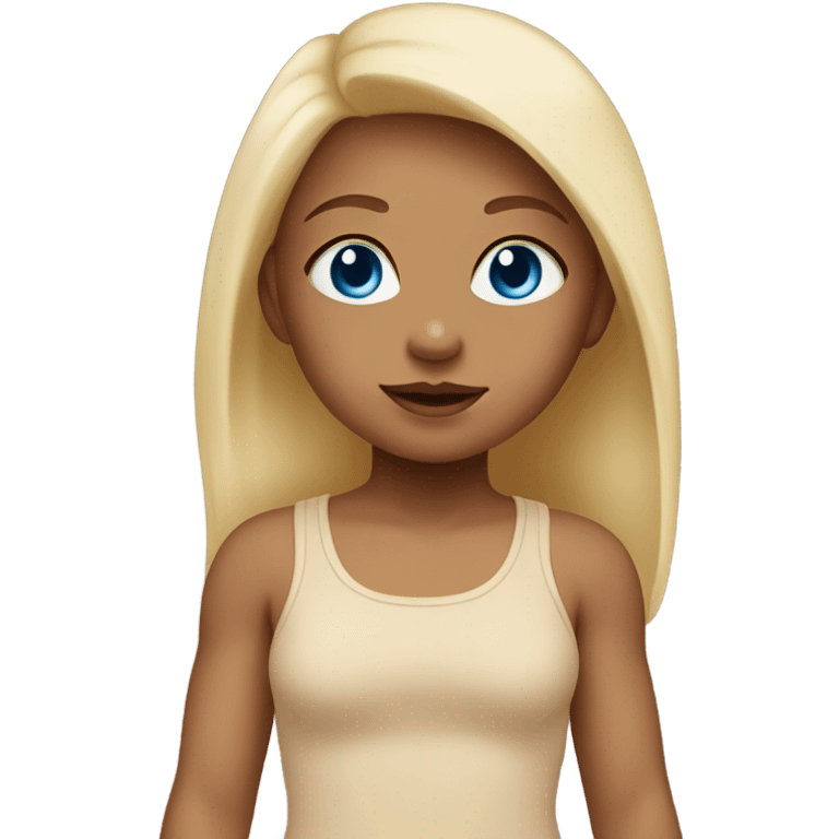 baby girl with blue eyes blonde in beige bodysuit  emoji