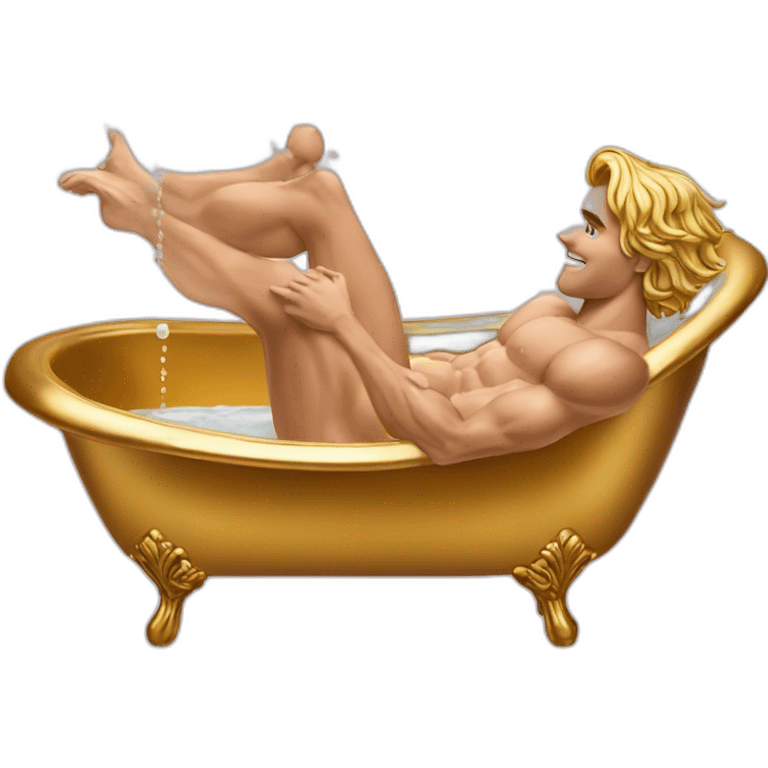 Posh-muscle-boy-pearl-necklace-in-golden-bathtub emoji