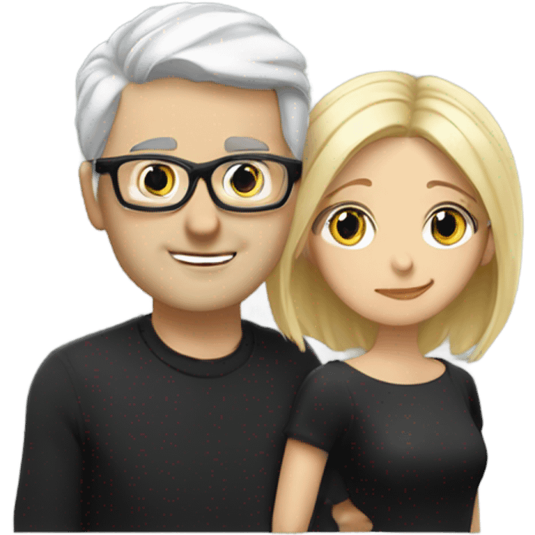 White man - short grey hair - no facial hair - kisses blonde girl who is wearing black glasses  emoji