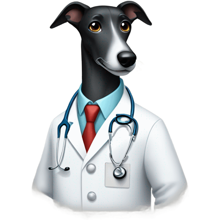 Black greyhound in doctor coat emoji