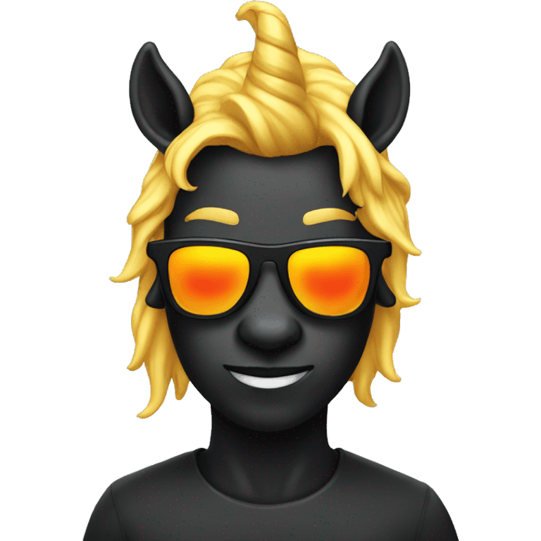 black unicorn with fire sunglasses yellow hair emoji