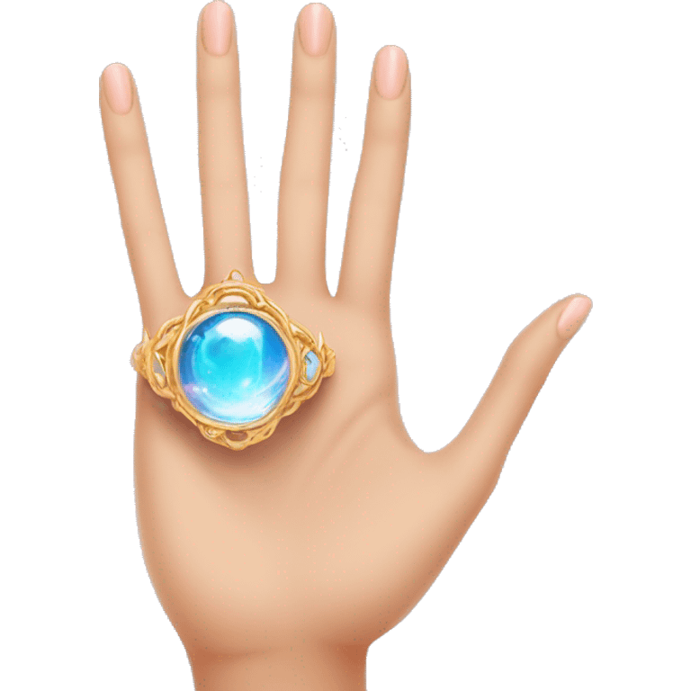 woman's hand with a magical ring in the wing finguer emoji