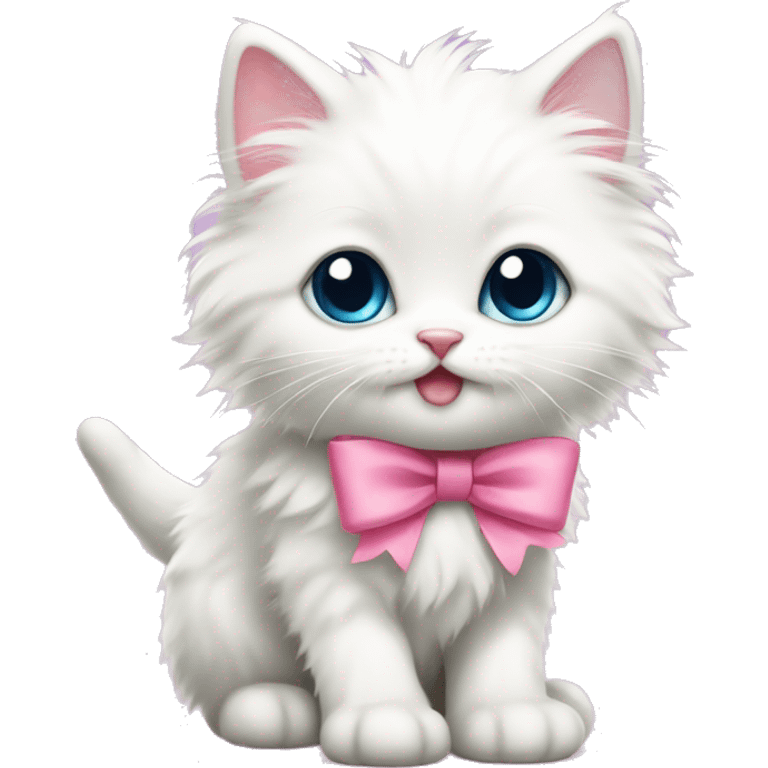 cute white fluffy kitten with pink bow emoji