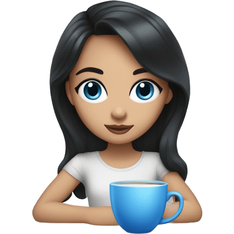 Girl with dark hair and blue eyes sipping tea emoji