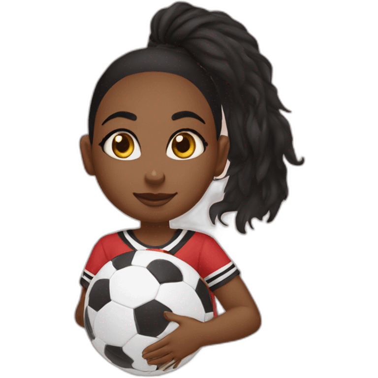 a girl and black hiar and black eyes and footbal t shirt  emoji