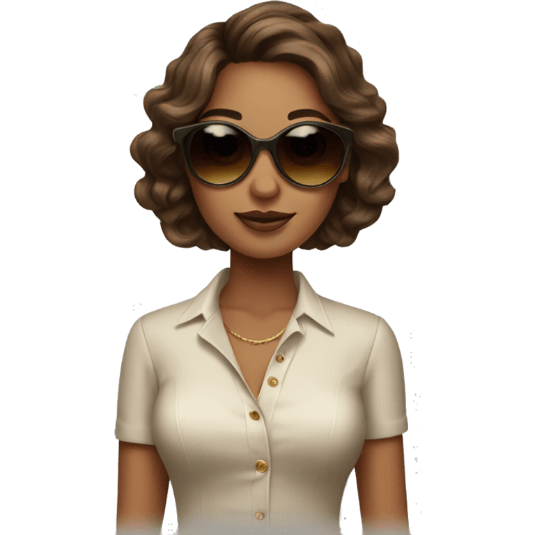 Fashion girl with brown hair  with sunglasses in old money style  emoji